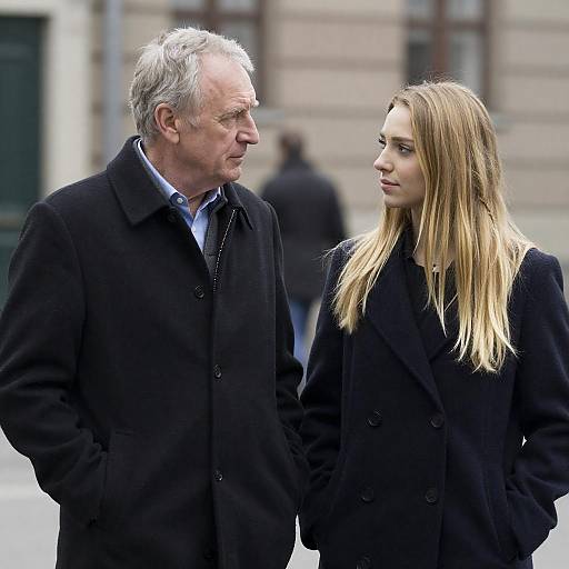 Older Man and Young Woman Standing Outdoors