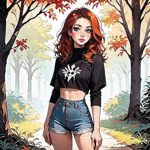 Redhead Woman in Casual Autumn Outfit