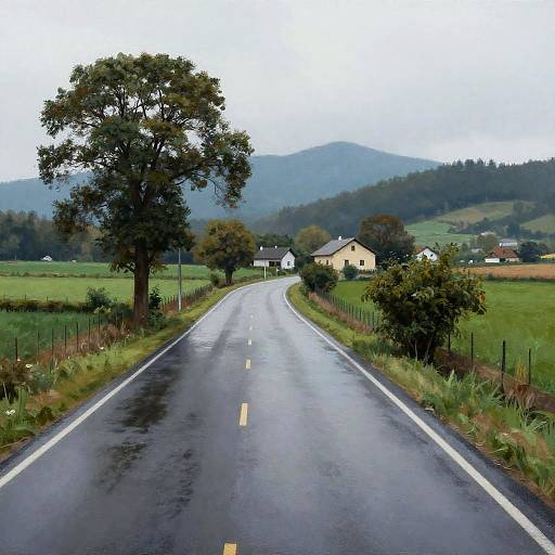 Serene Rural Road Landscape Painting
