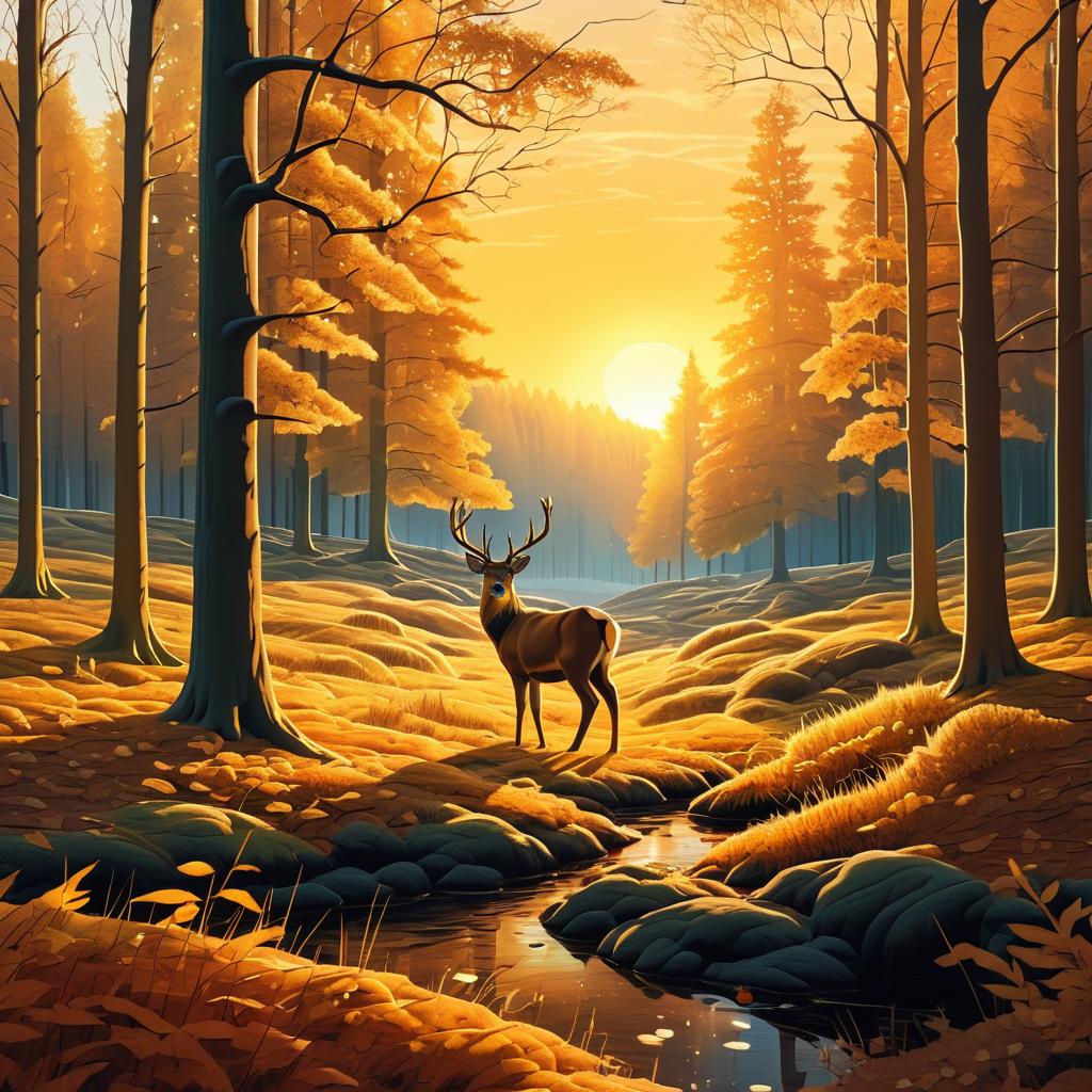 Tranquil Autumn Forest with Grazing Deer