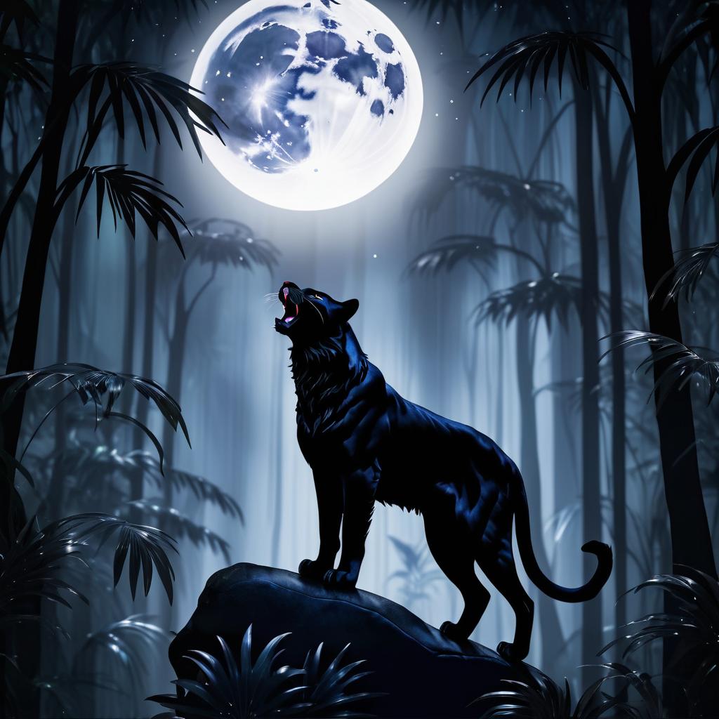 Majestic Black Panther Howling at Moon