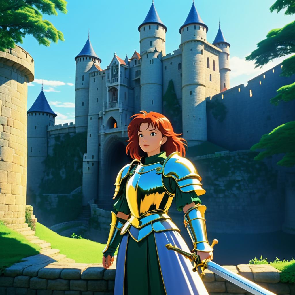 Brave Knight in Ghibli-Style Castle