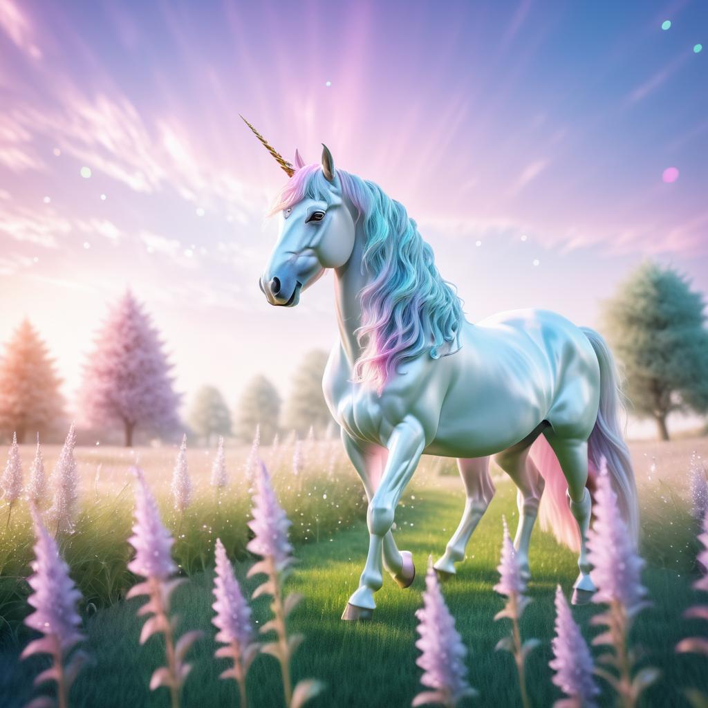 Whimsical Unicorn in Pastel Meadow