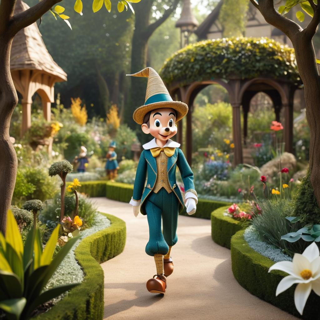 Fabric Pinocchio in Enchanted Garden