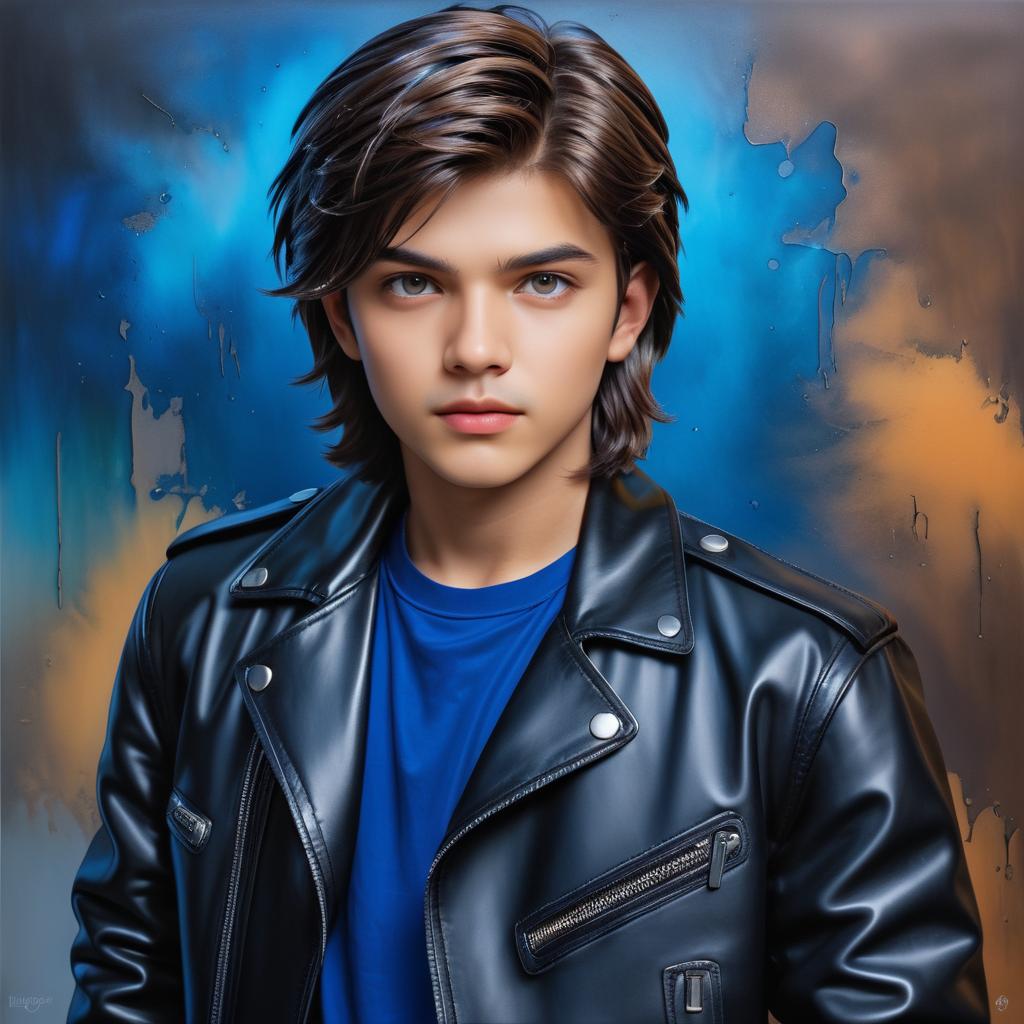 Teen Boy in Leather Jacket Portrait