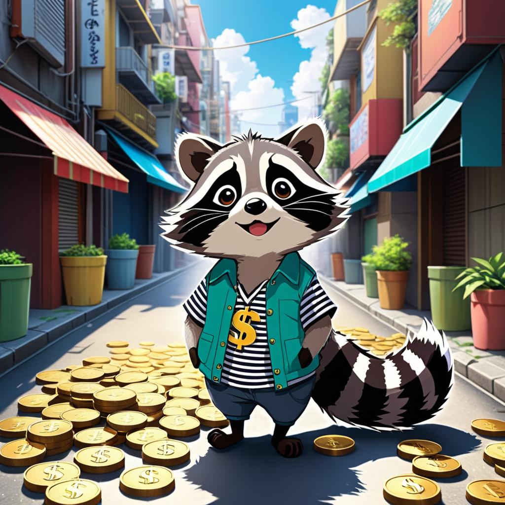 Clever Raccoon in Vibrant City Alley