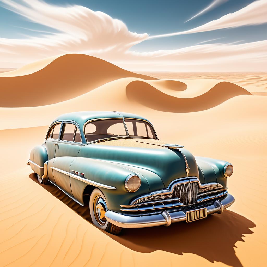 Vintage Car Surrealism in Desert Landscape