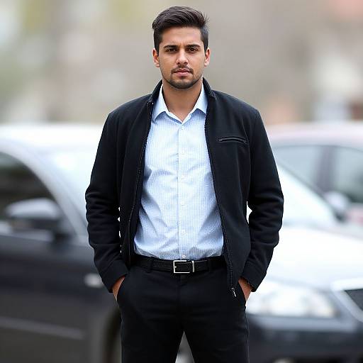 Young man in casual business attire outdoors