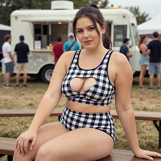 Curvy Woman at Outdoor Food Truck
