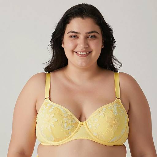 Confident Plus-Sized Woman in Yellow Bra