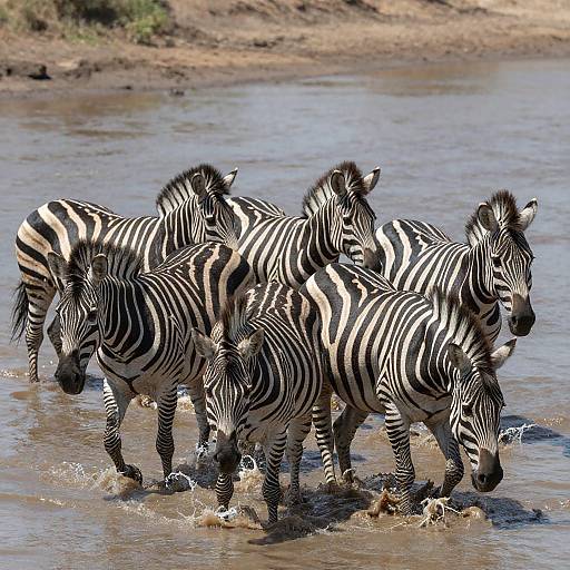 Zebras Crossing a Muddy River
