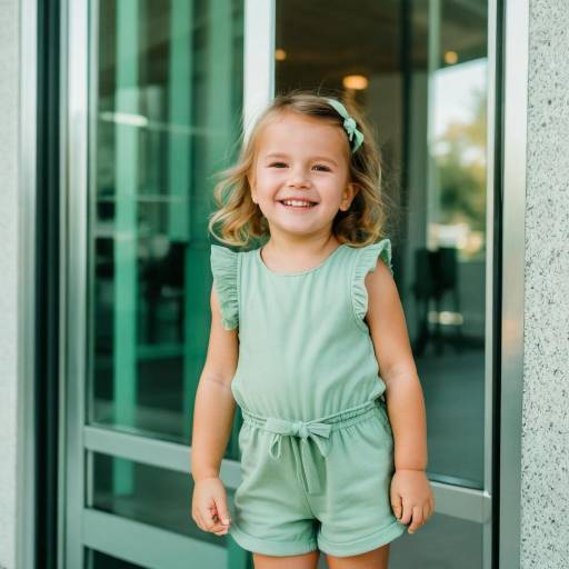 Smiling Toddler Girl in Mint Green Romper