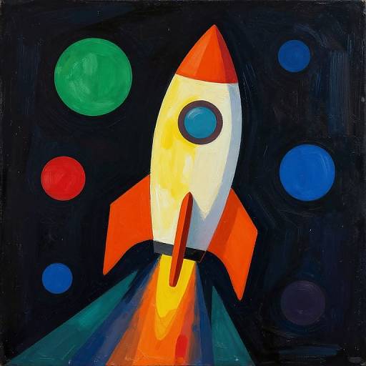 Picasso-Inspired Vibrant Rocket Launch