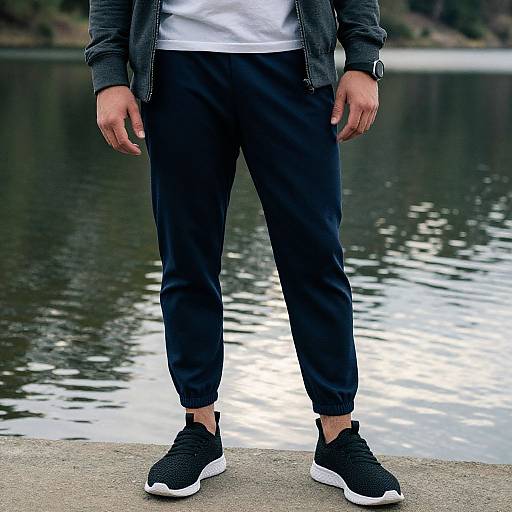 Man in Stylish Joggers by Lake