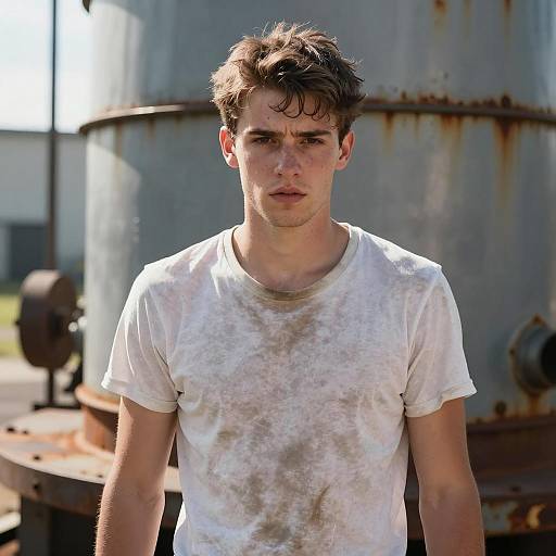 Young Man in Dirty White T-Shirt by Industrial Structure