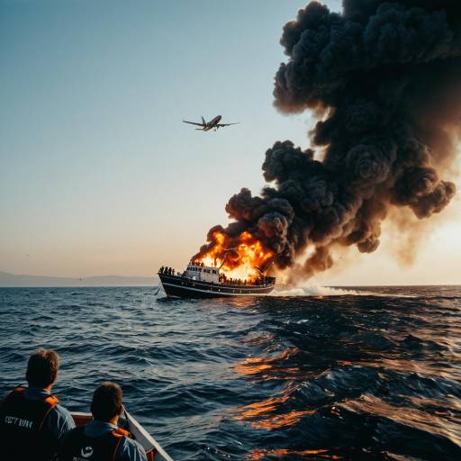 Dramatic Refugee Boat Scene at Dusk