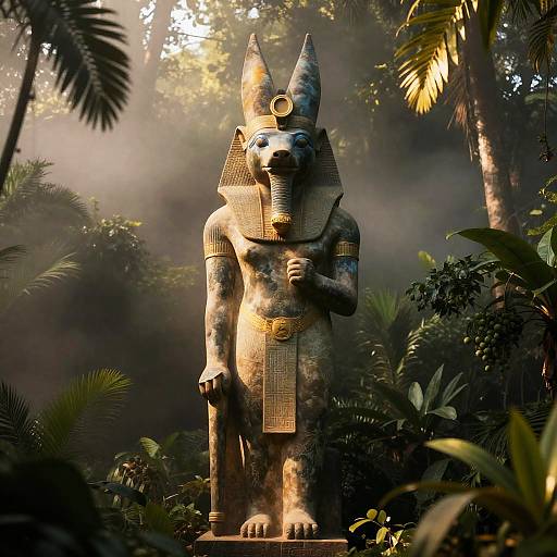 Ancient Bastet Statue in Jungle Mist