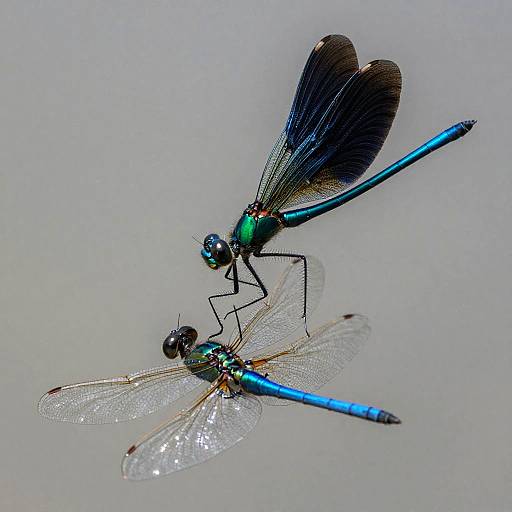 Striped Azure Damselfly and Shimmering Dragonfly in Flight