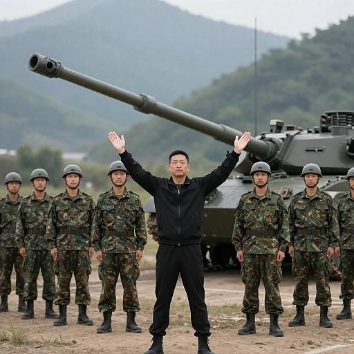Heroic Moment: Man and Soldiers