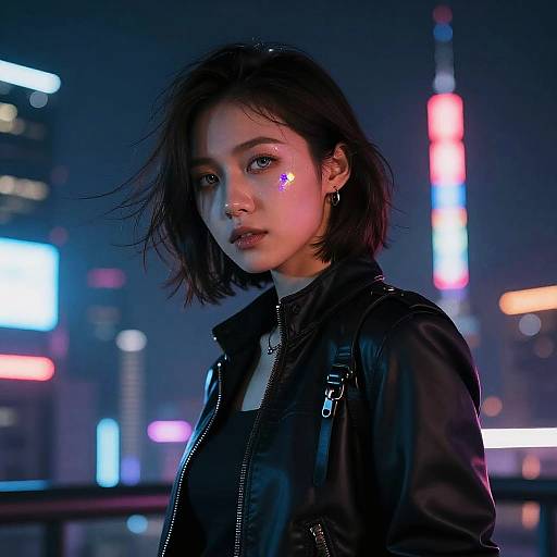 Cyberpunk Girl with Neon Reflections