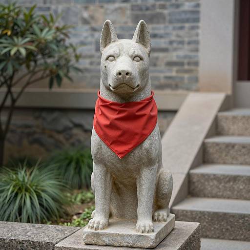 Stern Stone Dog Statue in Nature