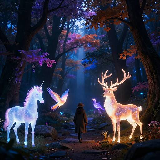 Ethereal Twilight Forest with Glowing Creatures
