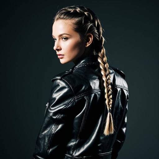 Woman with Dutch Braids and Leather Jacket Woman with Dutch Braids and Leather Jacket