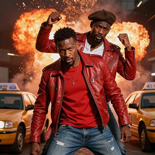 Dynamic Action Scene with Two Black Men