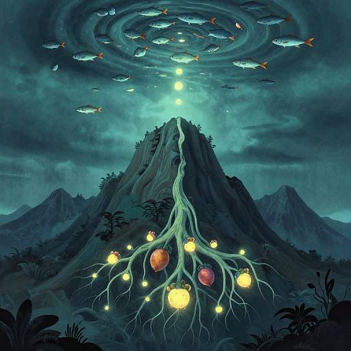 Upside-Down Mountain with Luminous Roots