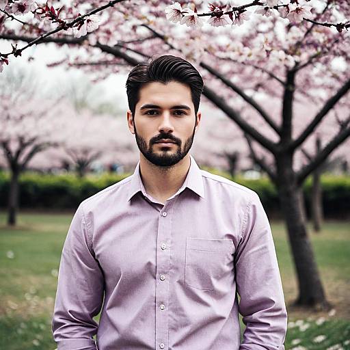 Solo Male in Mauve Dress Shirt Outdoors