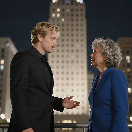 Couple by Brightly Lit Building at Night