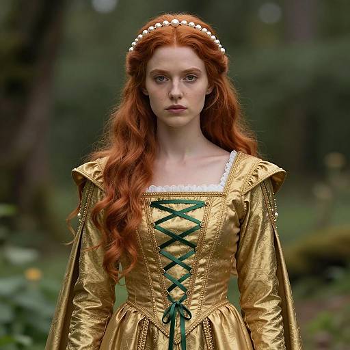 Medieval Fantasy Woman in Golden Dress