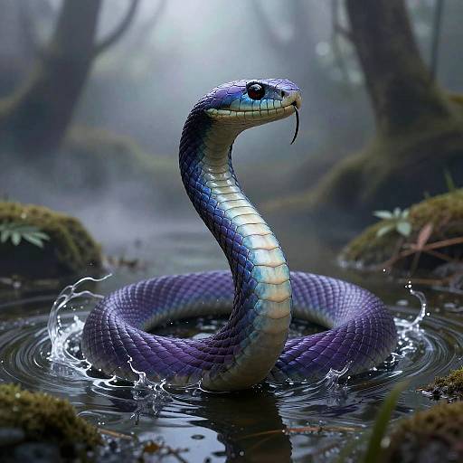 Majestic Purple-Blue Snake in Swamp