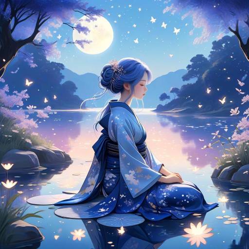Whimsical Anime Scene by the Lakeside