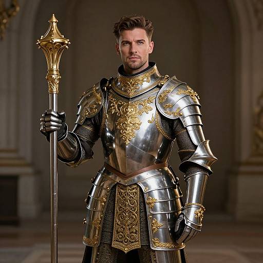 Regal Knight in Ornate Medieval Armor