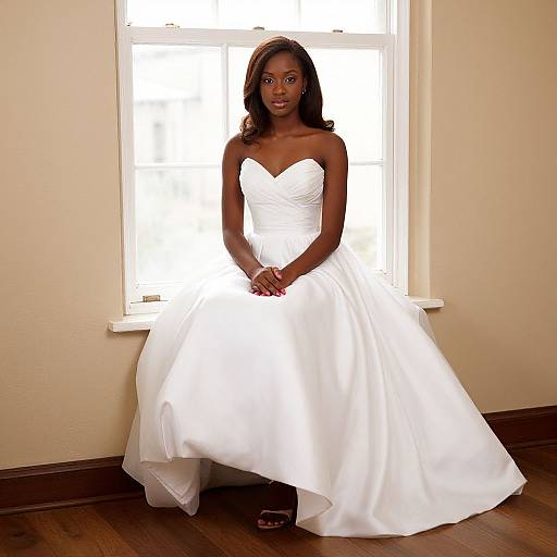 Elegant Dark-Skinned Woman in White Gown