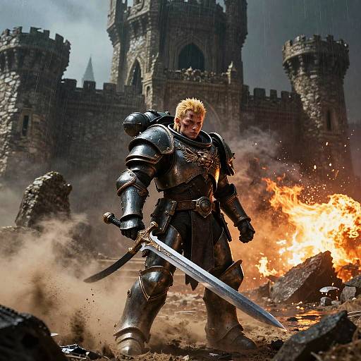 Epic Fantasy Knight in Stormy Battle