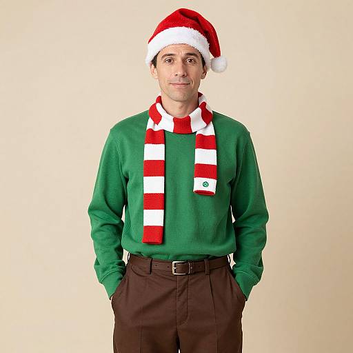 Man with Santa Hat and Scarf