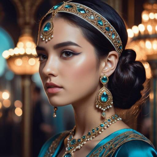 Elegant Woman in Traditional Blue and Gold Attire