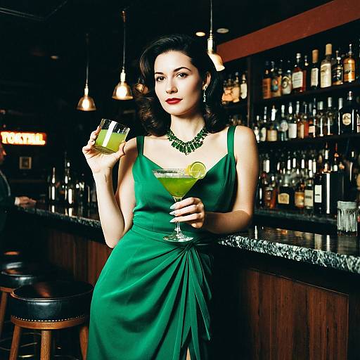 Elegant Woman in Green Cocktail Dress