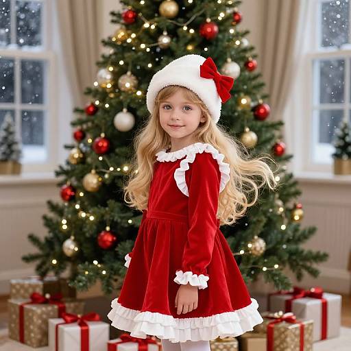 Festive Girl by Christmas Tree