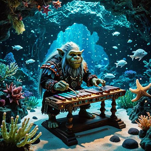 Troll Bard Playing Xylophone in Enchanted Underwater Cave