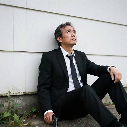 Intense Man in Suit with Gun