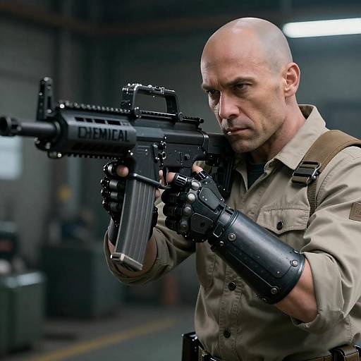 Bald Operative Aiming Chemical Rifle