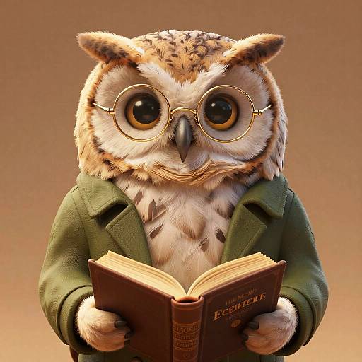 3D Scholarly Owl With Encyclopedia