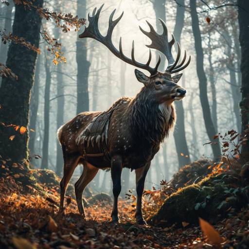 Majestic Stag Warrior in Ancient Forest Majestic Stag Warrior in Ancient Forest