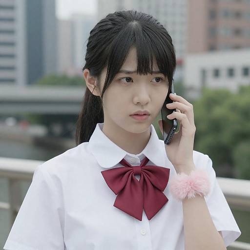 Concerned Asian Woman in Urban Setting