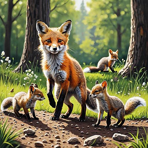 Fox Cub Walking on Two Legs with Squirrel Babies