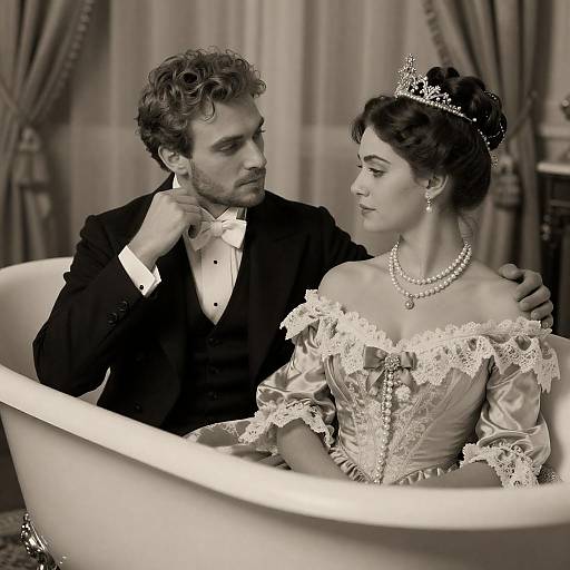 Elegant Victorian Couple in Bathtub