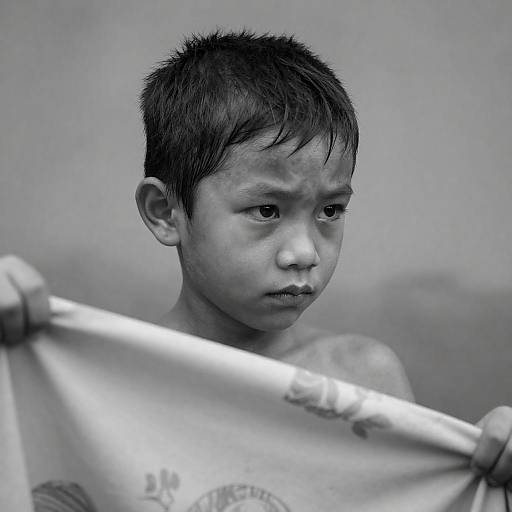 Serious Young Boy in Black and White